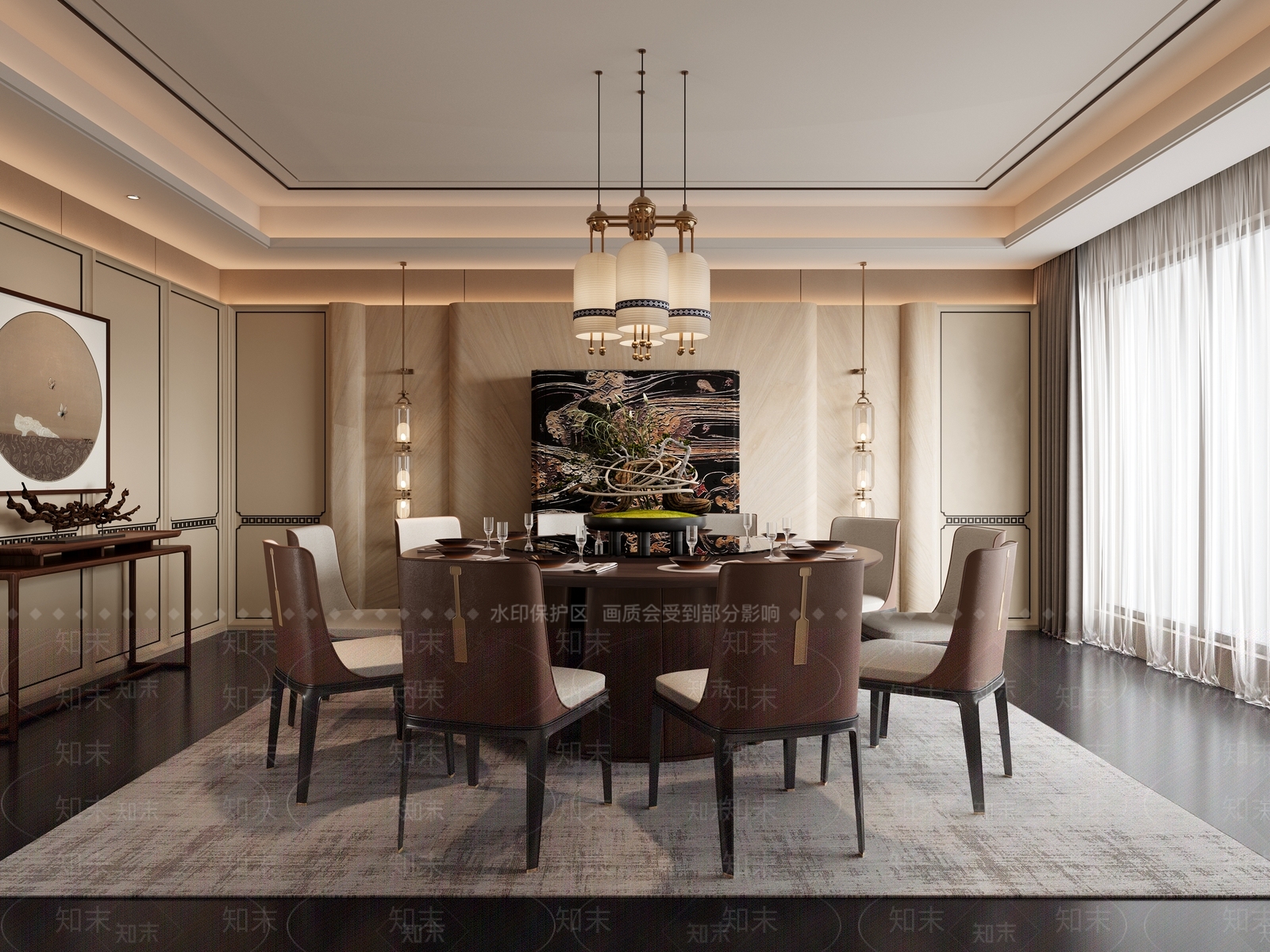现代新中式包厢3D模型下载【ID:1170075395】