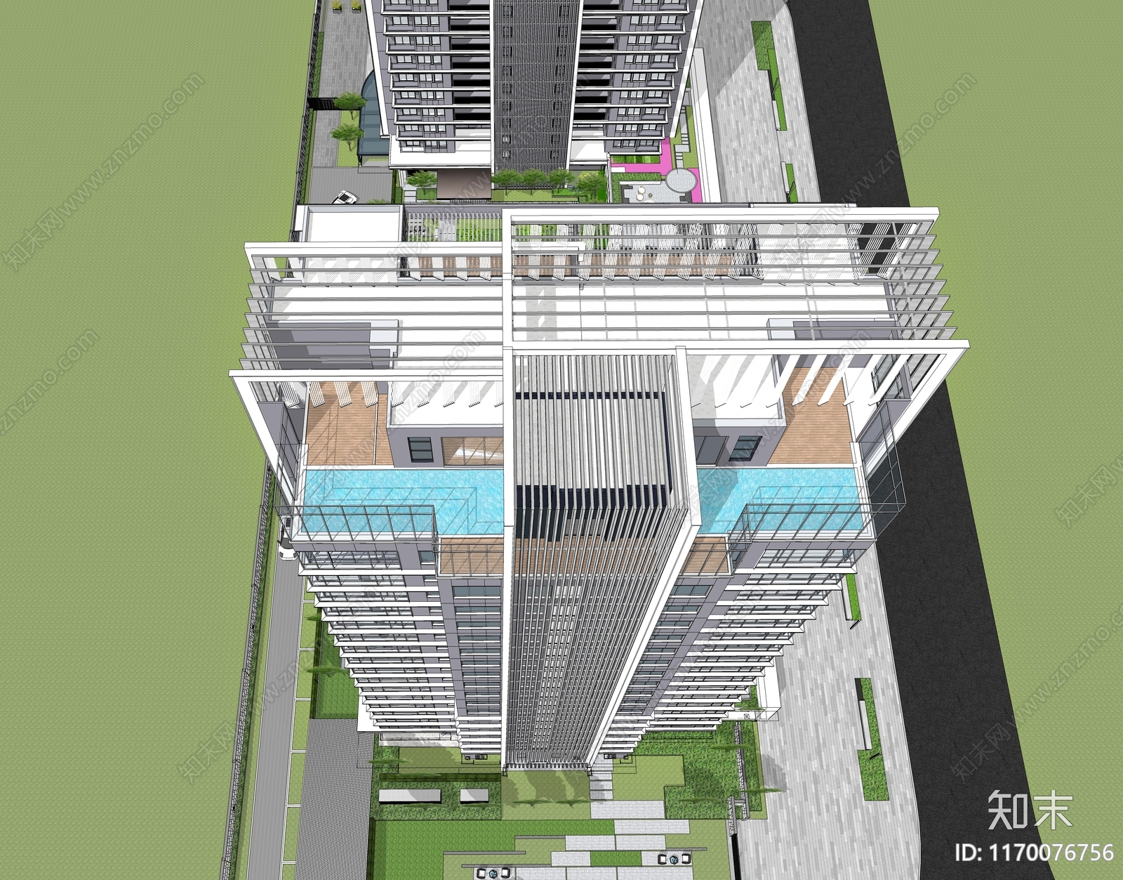 现代小区建筑SU模型下载【ID:1170076756】