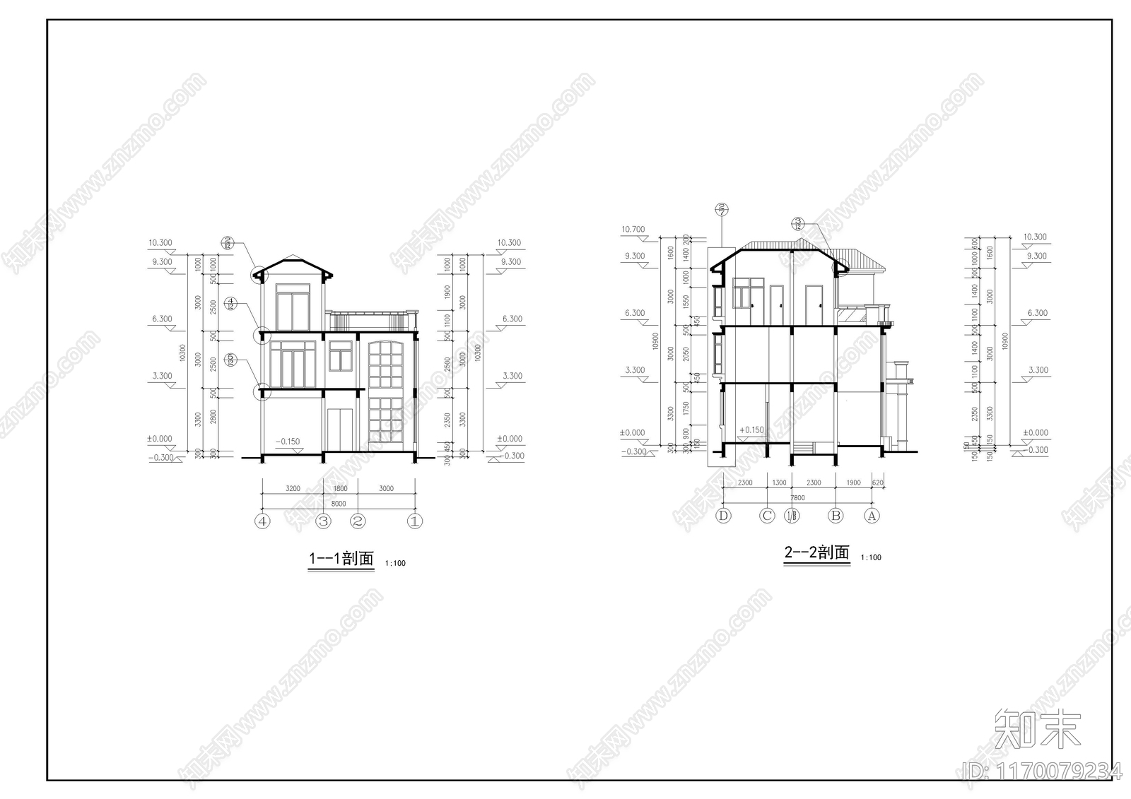 欧式别墅建筑cad施工图下载【ID:1170079234】