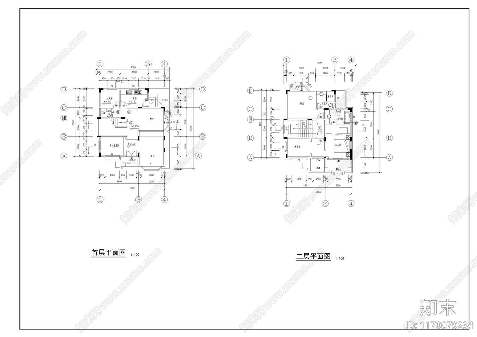 欧式别墅建筑cad施工图下载【ID:1170079234】