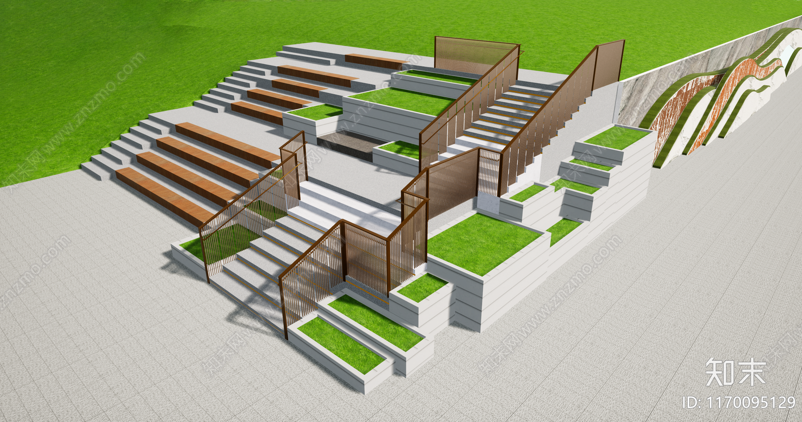 现代台阶景观SU模型下载【ID:1170095129】