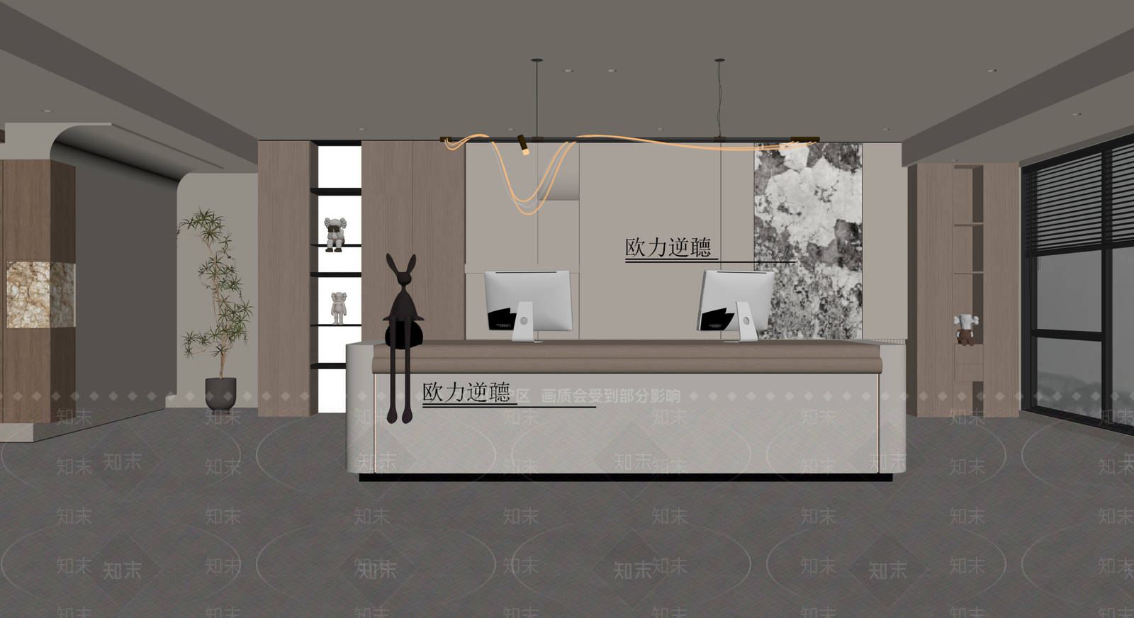 现代轻奢办公大堂SU模型下载【ID:1170115251】