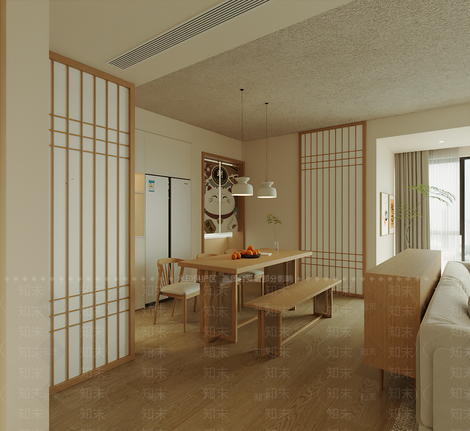 日式原木客餐厅3D模型下载【ID:1170121390】