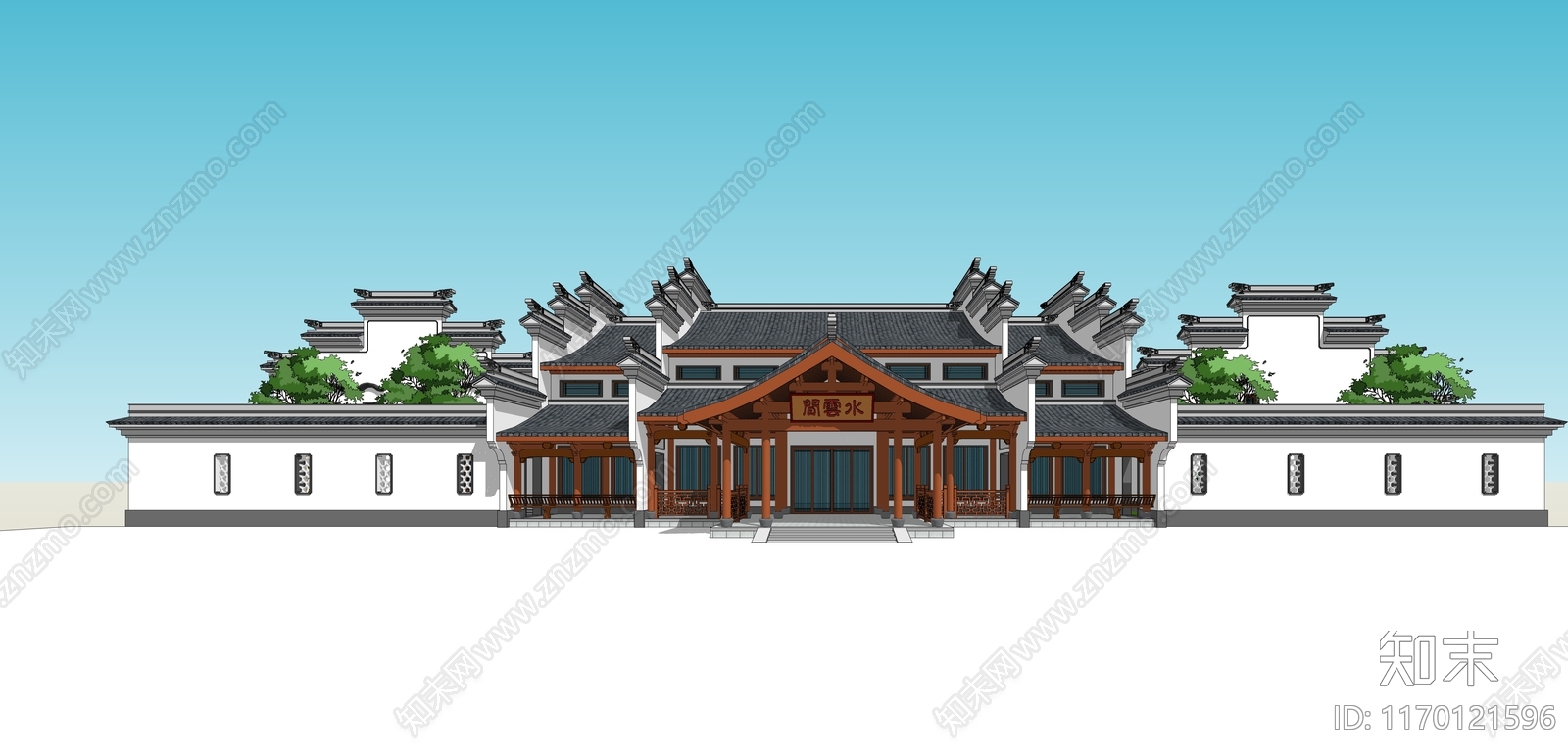 中式复古古建筑SU模型下载【ID:1170121596】