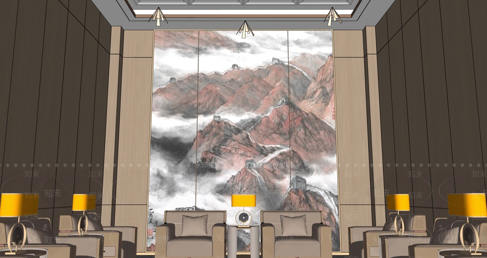 现代新中式其他办公区域SU模型下载【ID:1170125252】