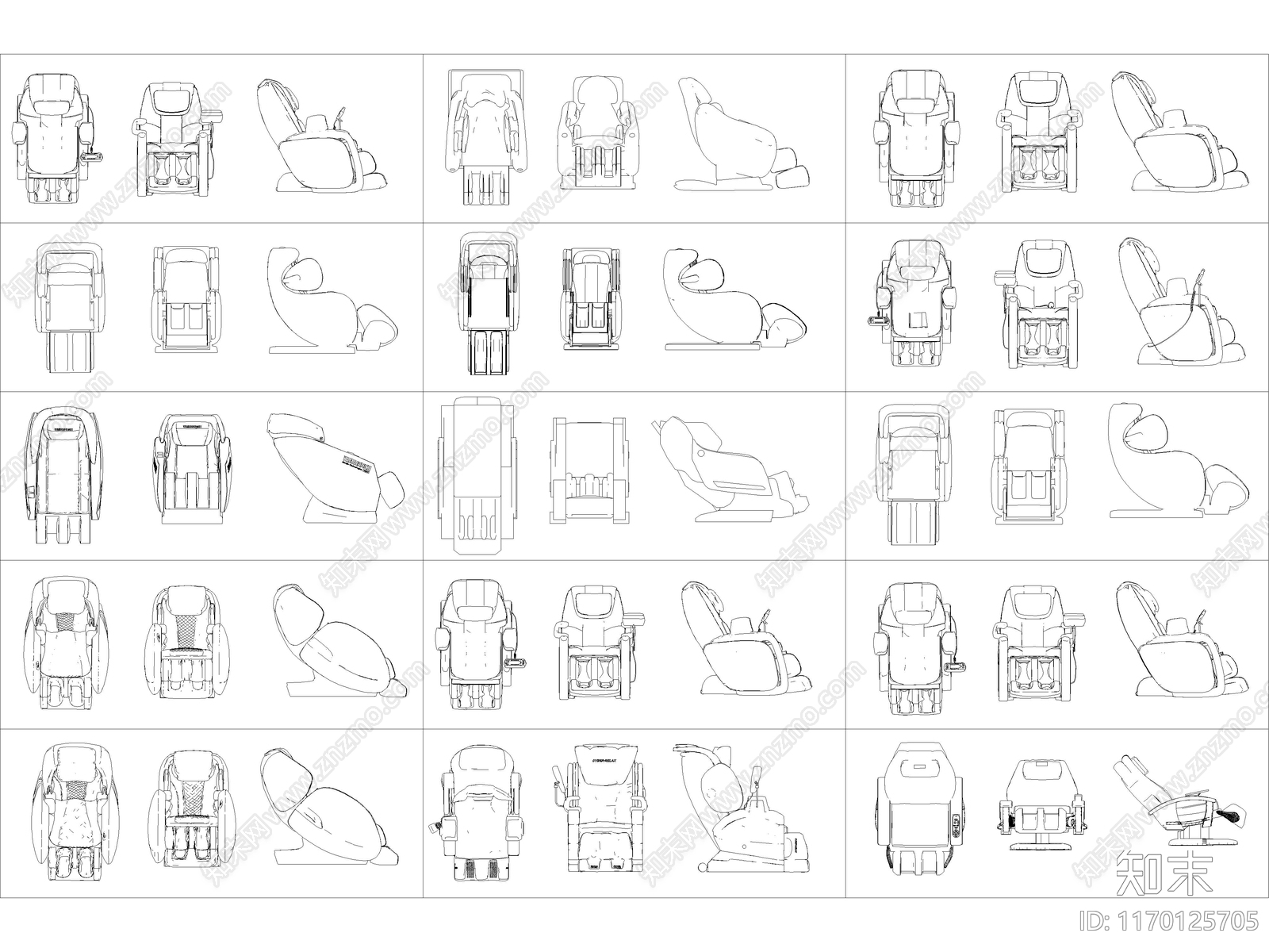 2024年最新超全按摩椅按摩沙发头等舱座椅CAD图库施工图下载【ID:1170125705】