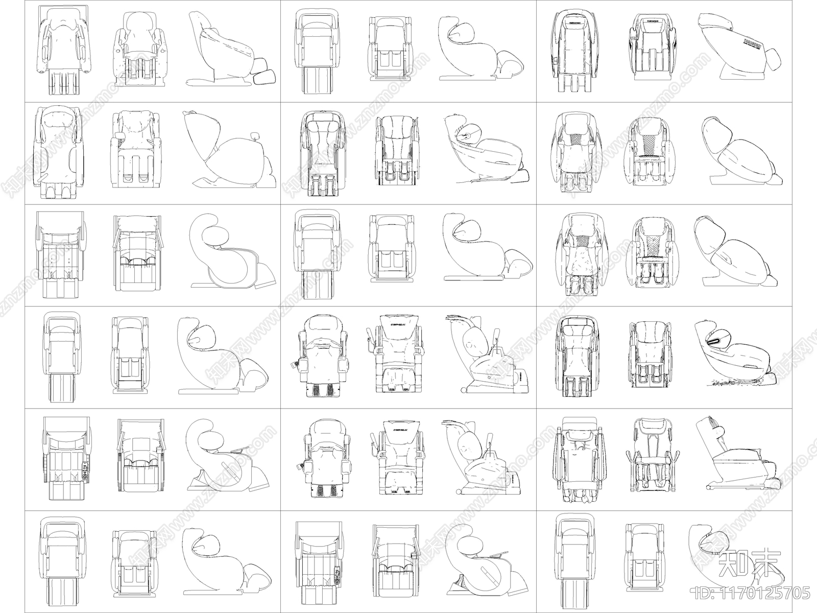 2024年最新超全按摩椅按摩沙发头等舱座椅CAD图库施工图下载【ID:1170125705】