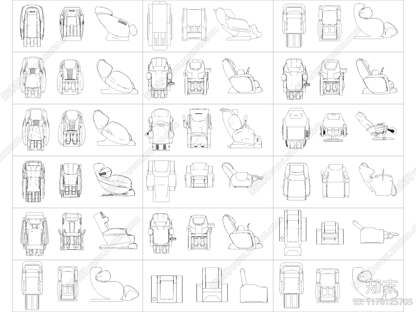 2024年最新超全按摩椅按摩沙发头等舱座椅CAD图库施工图下载【ID:1170125705】