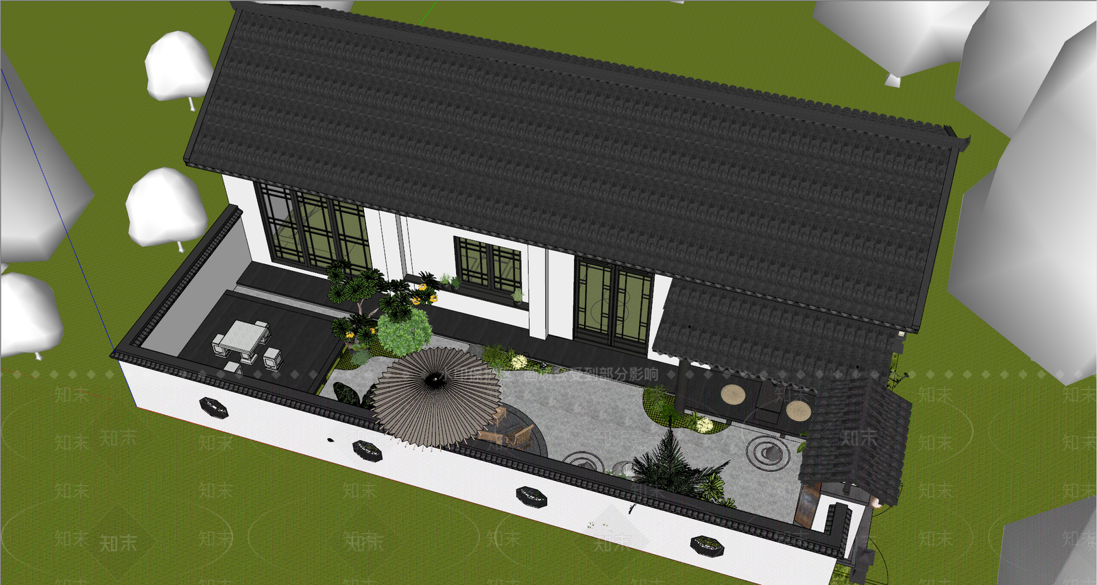 新中式原木民宿建筑SU模型下载【ID:1170130891】