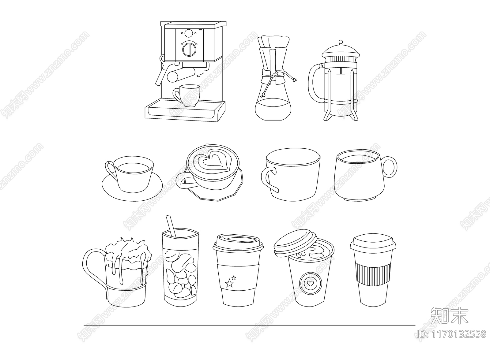 现代咖啡厅施工图下载【ID:1170132558】