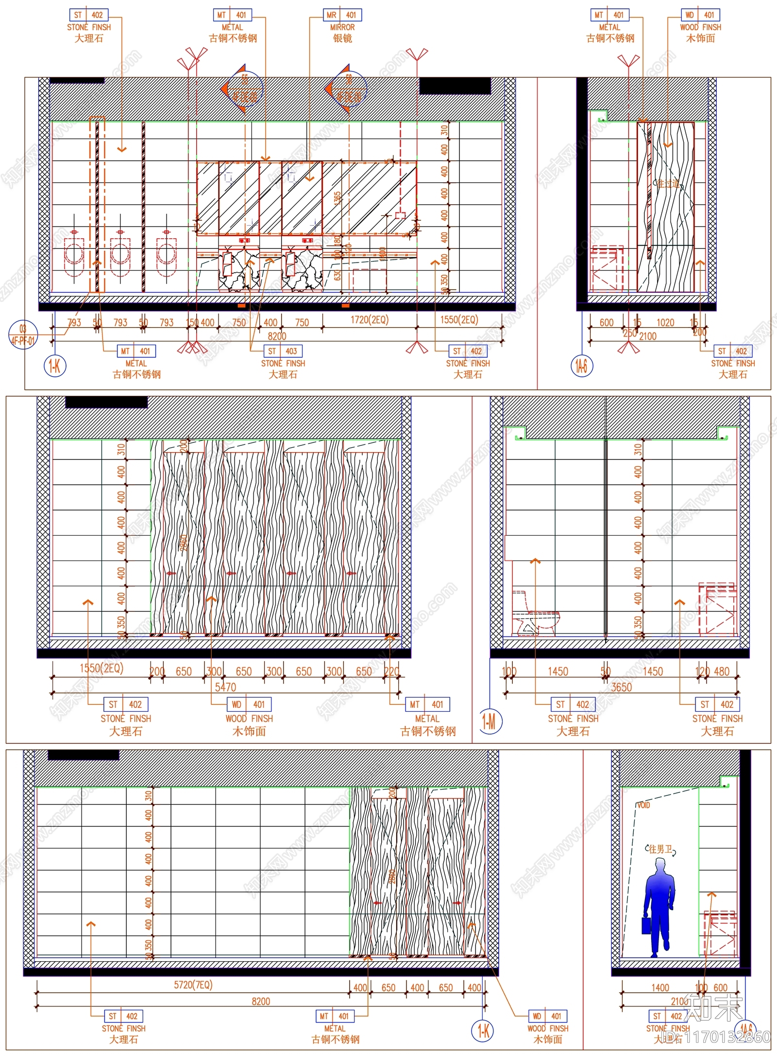 现代公共卫生间cad施工图下载【ID:1170132860】