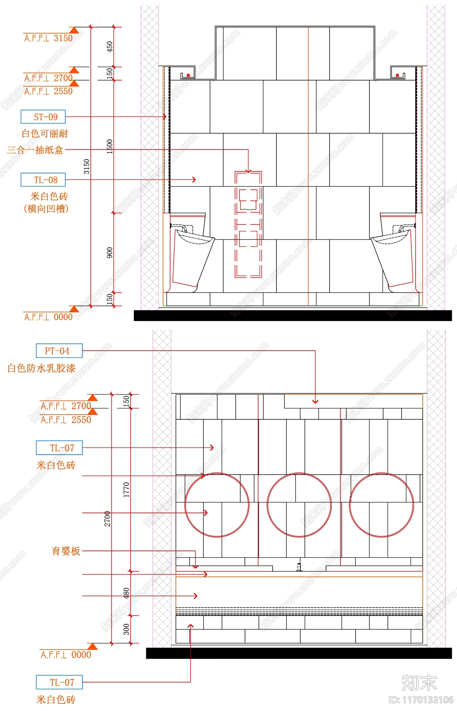现代公共卫生间cad施工图下载【ID:1170133106】