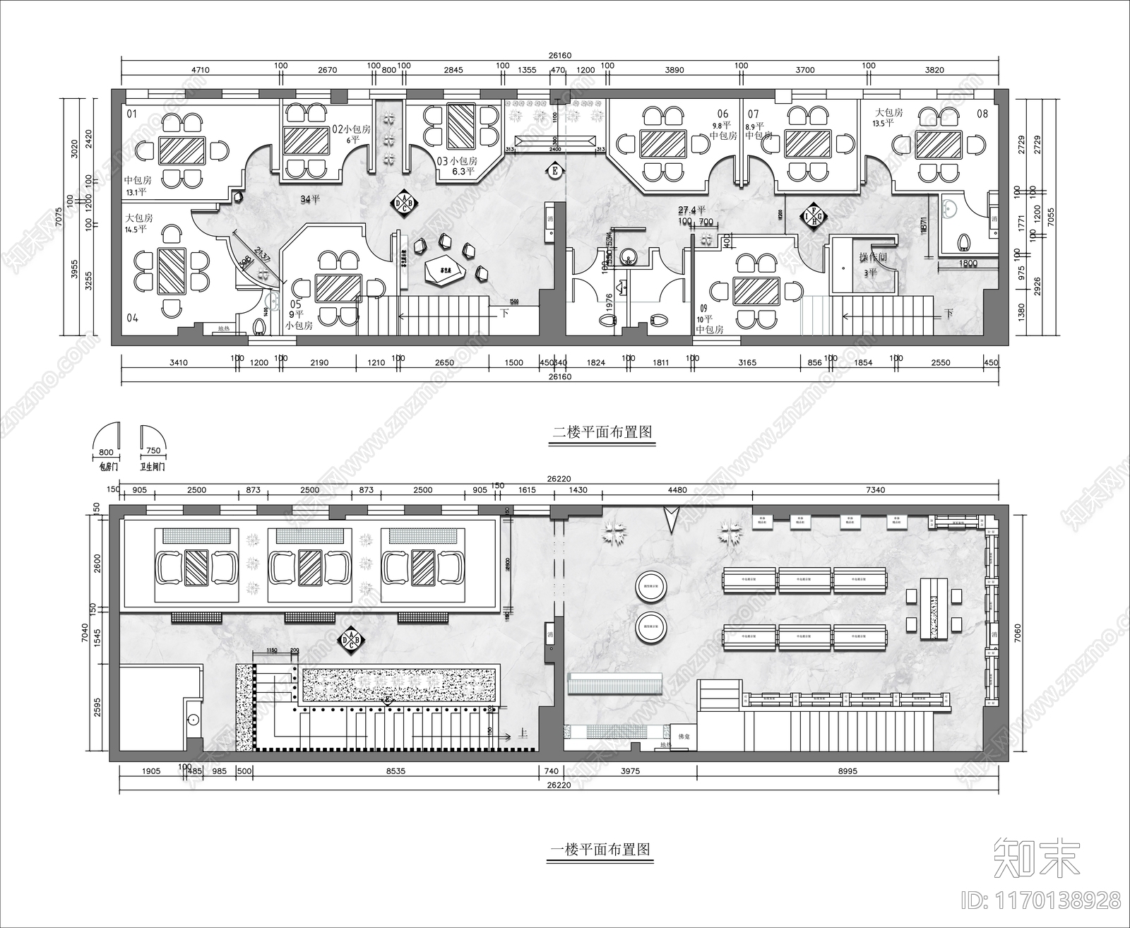 现代新中式茶馆cad施工图下载【ID:1170138928】