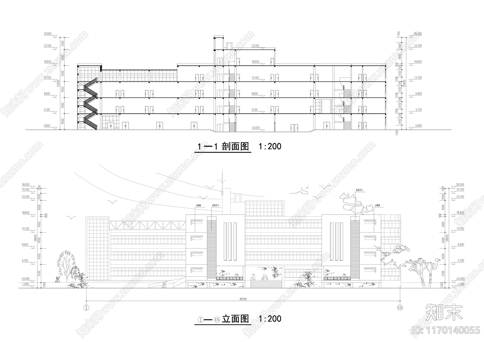 现代学校建筑cad施工图下载【ID:1170140055】