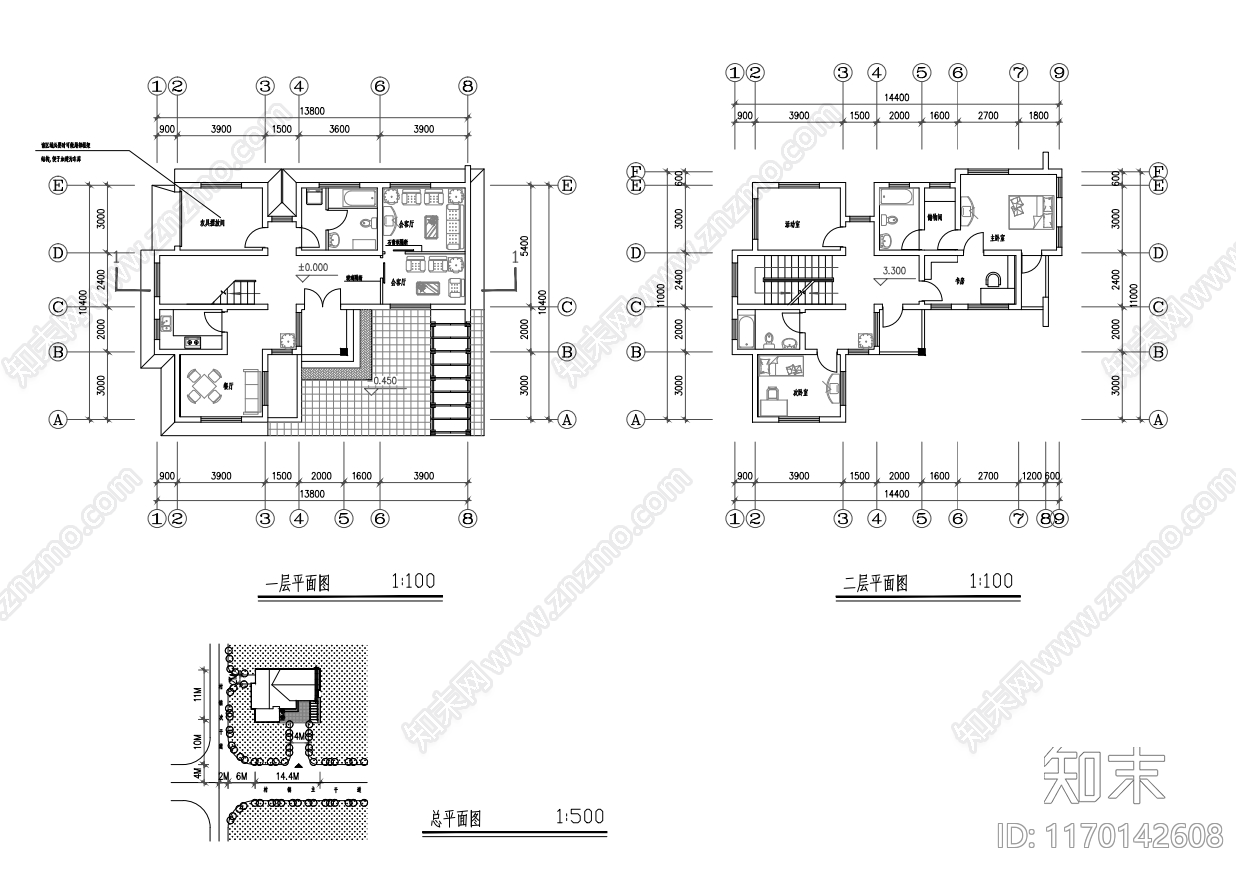 现代别墅建筑cad施工图下载【ID:1170142608】