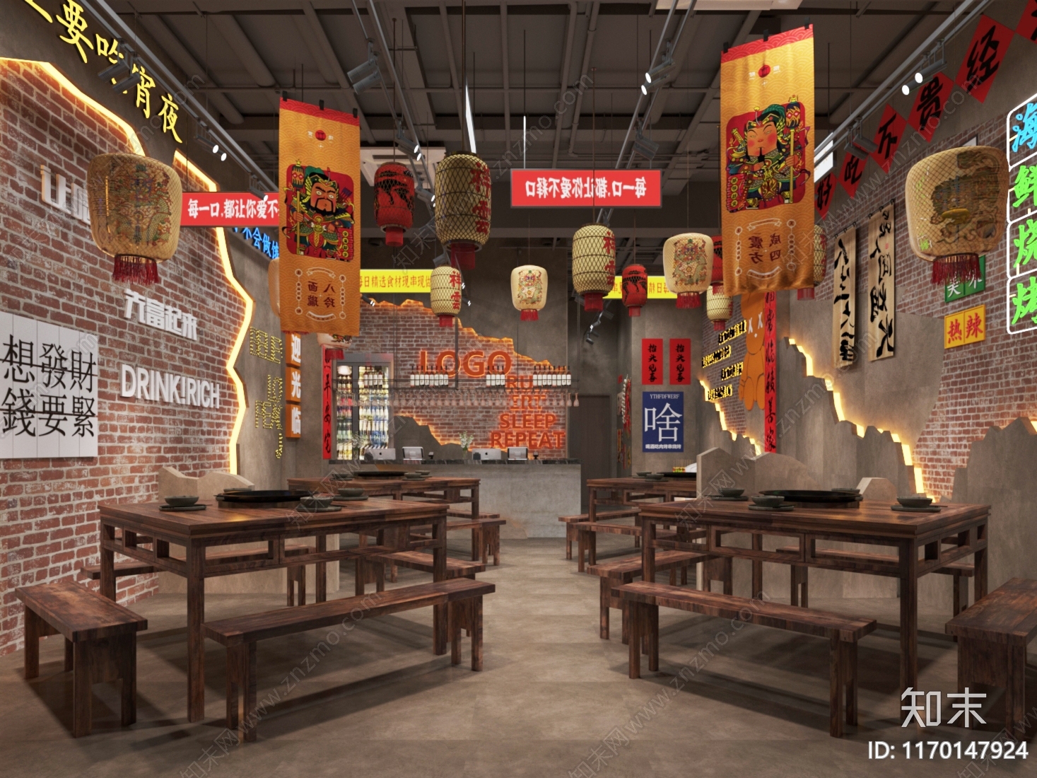 工业烧烤店3D模型下载【ID:1170147924】