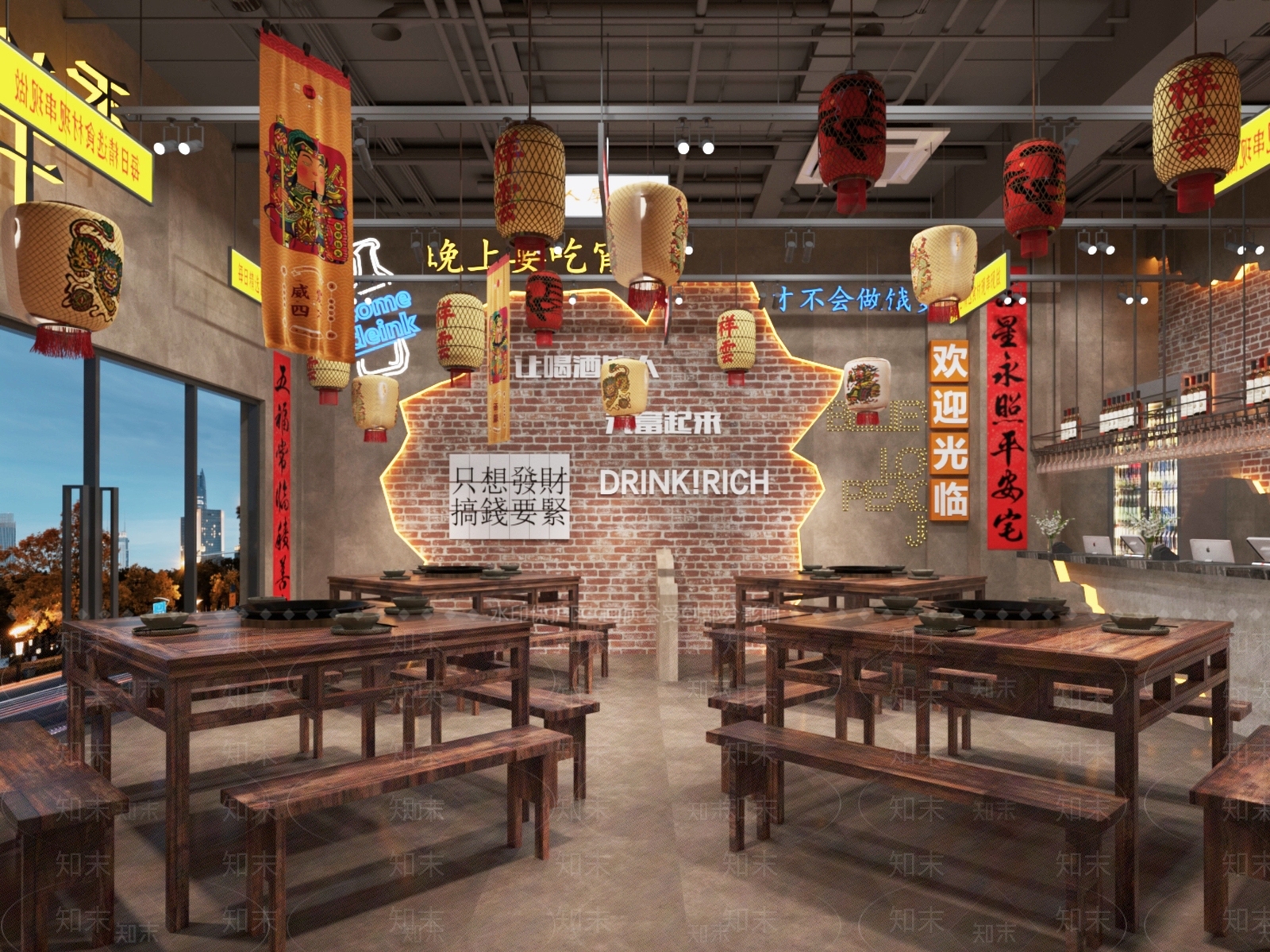 新中式工业火锅店3D模型下载【ID:1170149337】