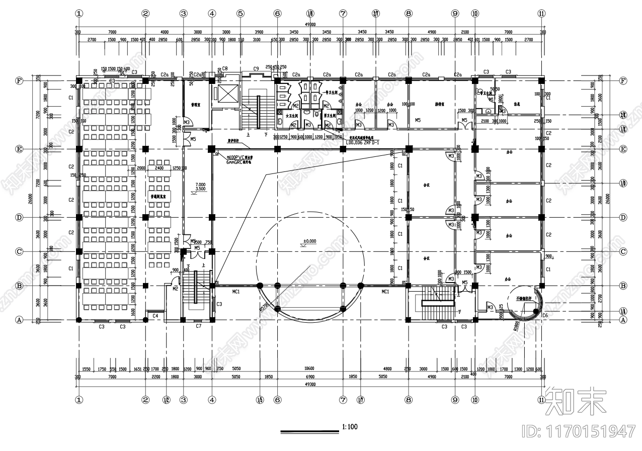 现代图书馆建筑cad施工图下载【ID:1170151947】