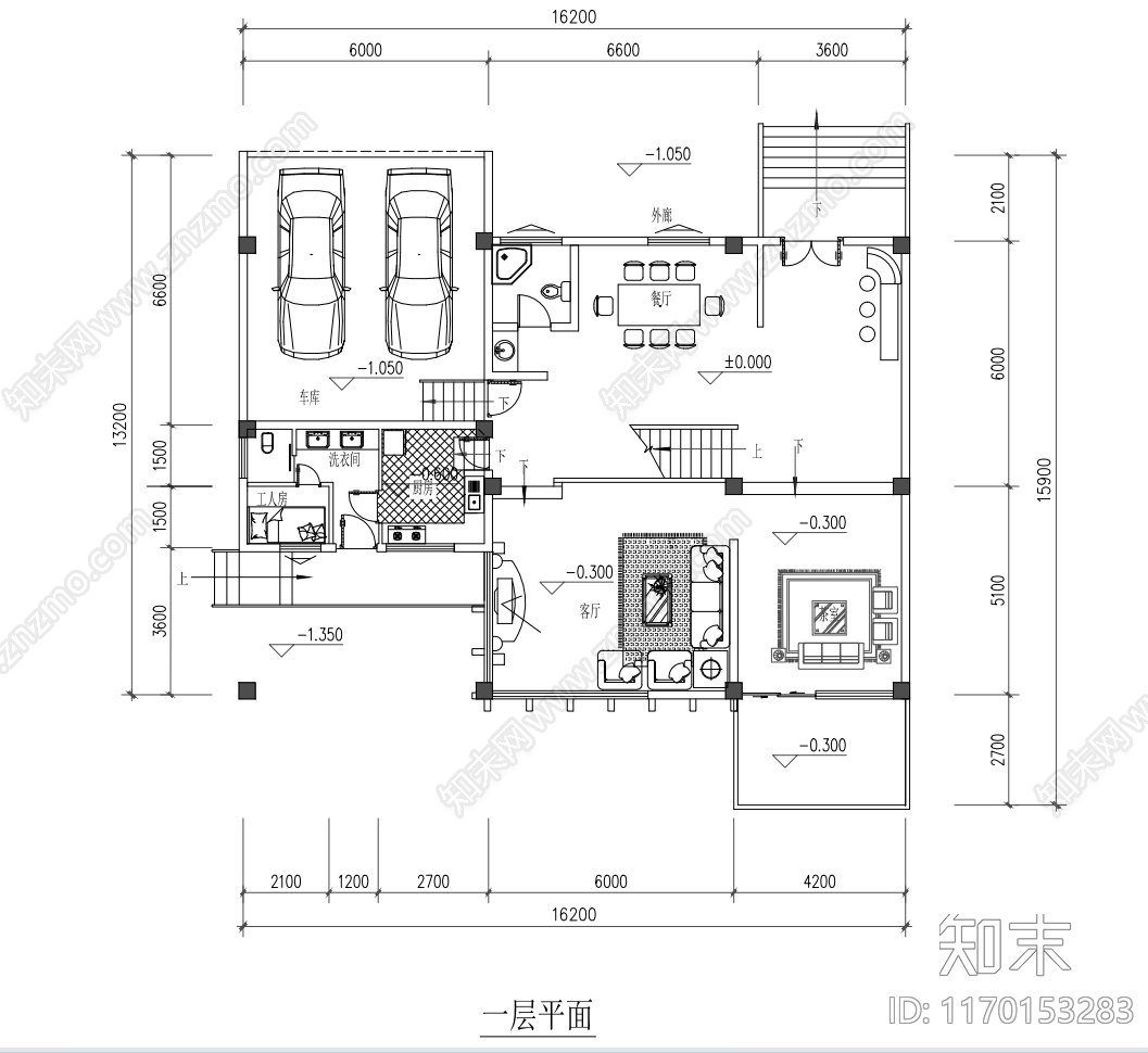 现代别墅建筑cad施工图下载【ID:1170153283】