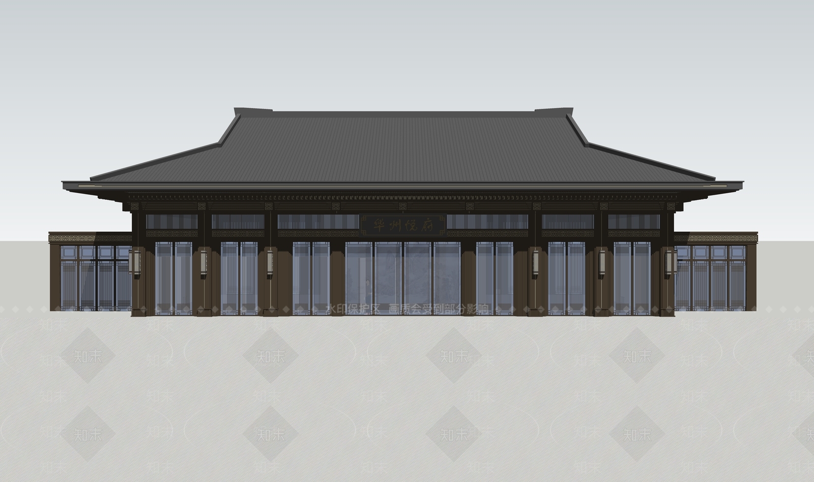 新中式中式售楼处建筑SU模型下载【ID:1170159022】