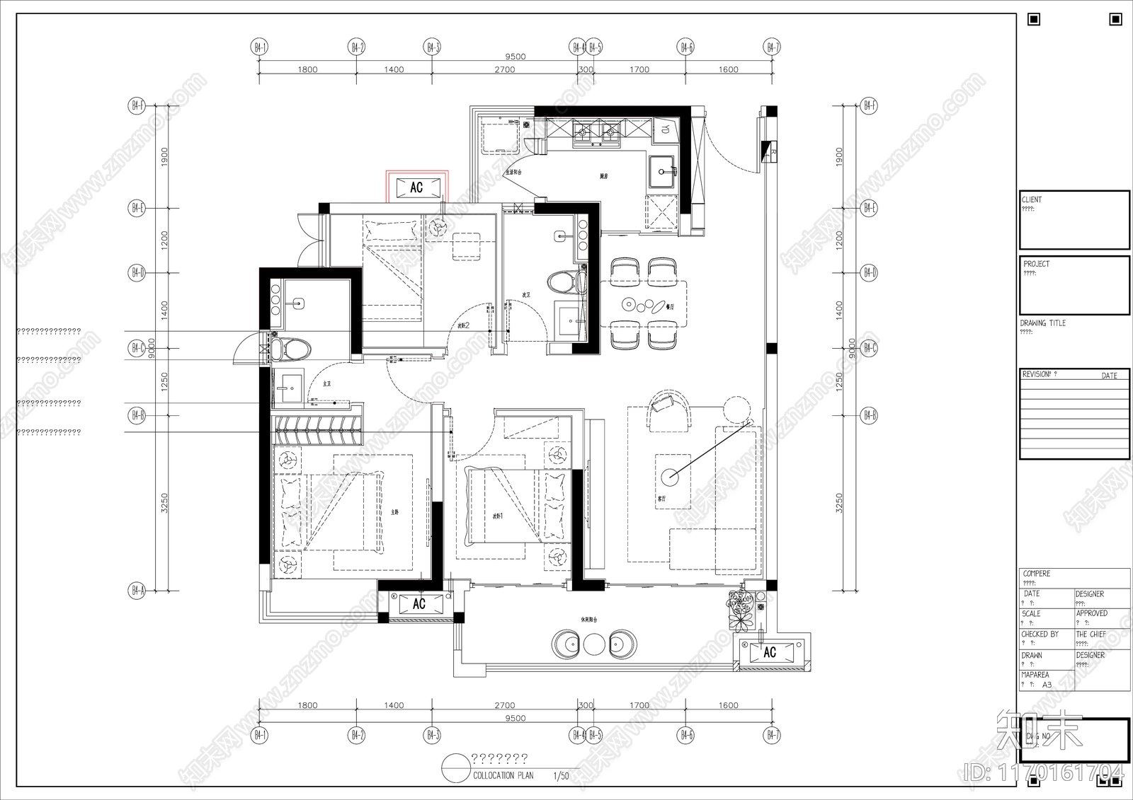 现代整体家装空间cad施工图下载【ID:1170161704】