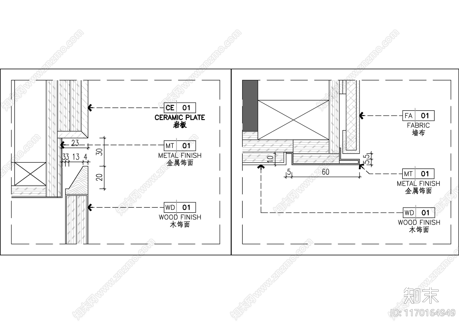 现代墙面节点cad施工图下载【ID:1170164949】