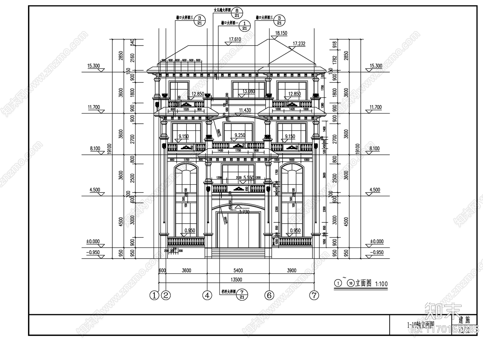 现代别墅建筑cad施工图下载【ID:1170165385】