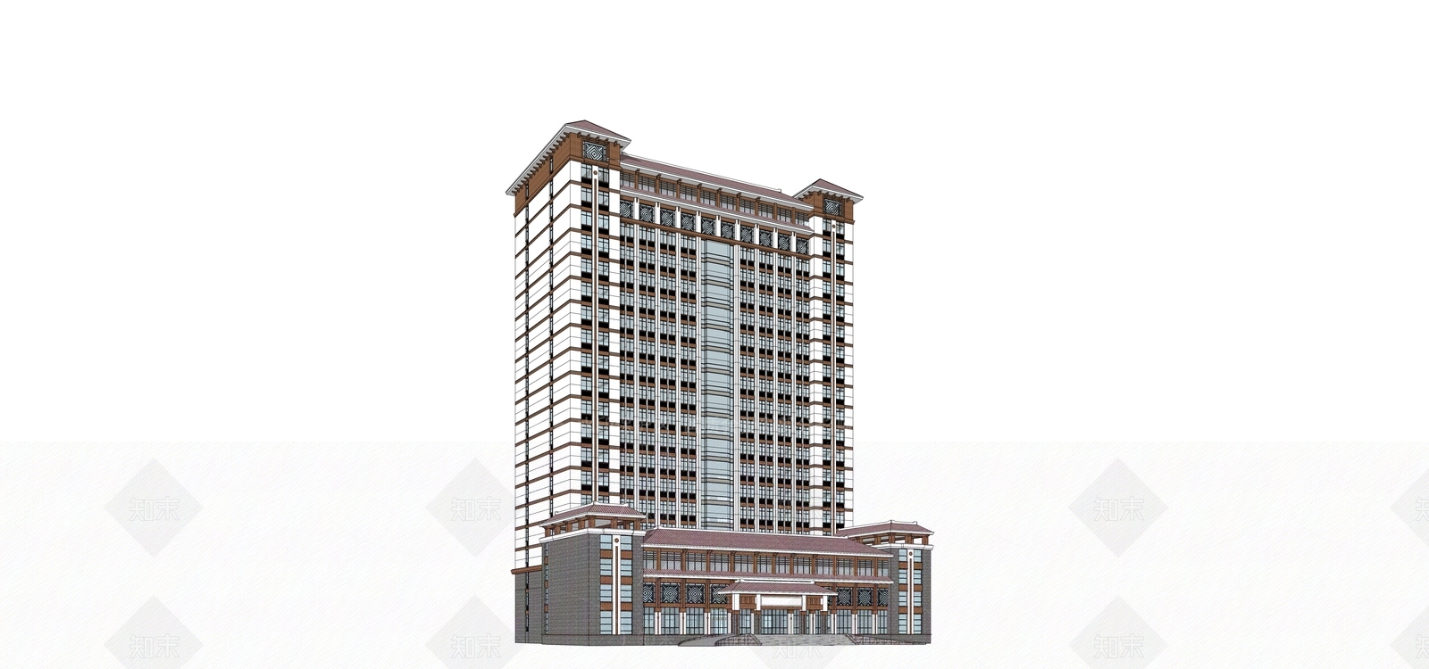 新中式酒店建筑SU模型下载【ID:1170172970】