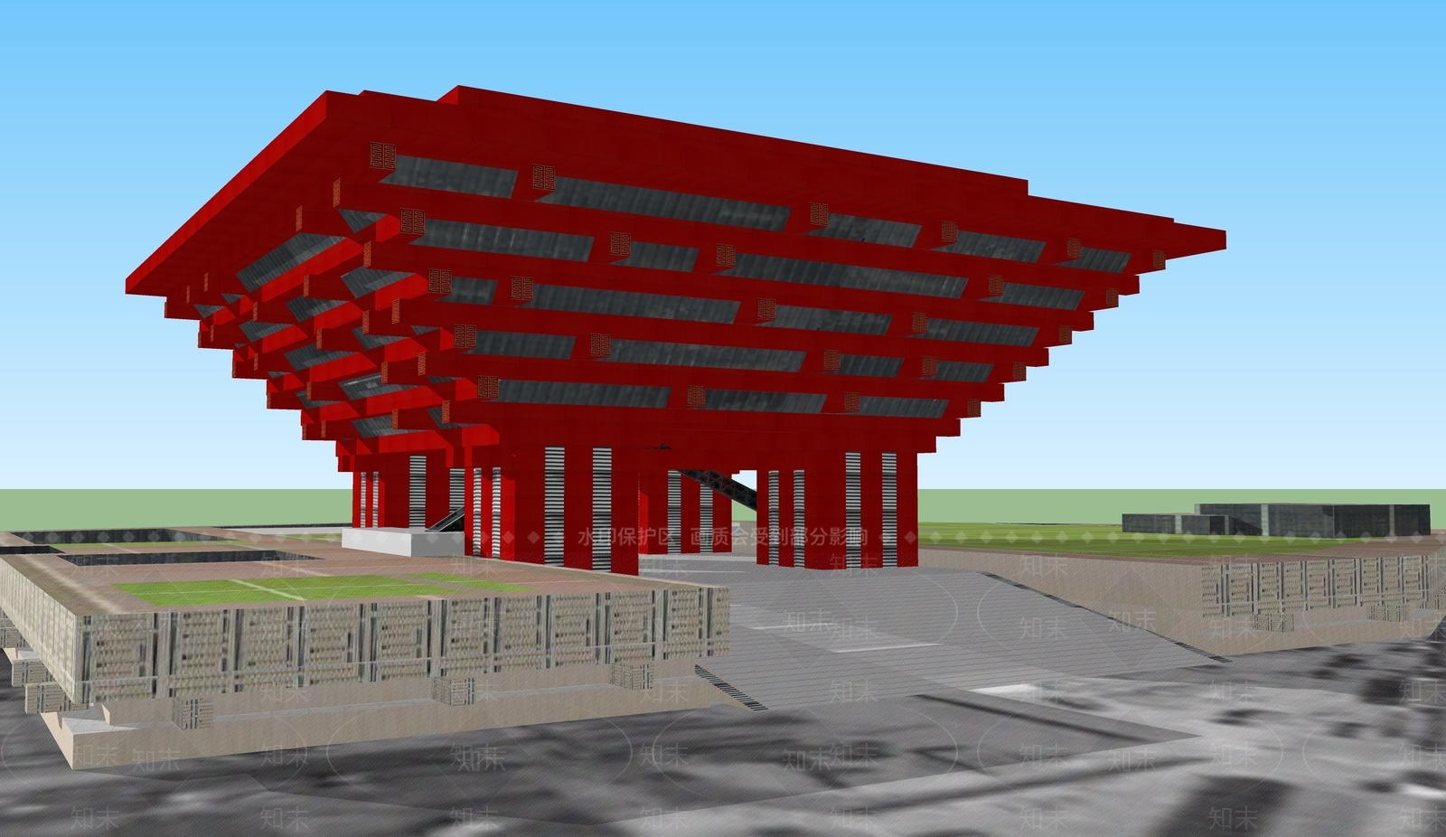 现代展览馆建筑SU模型下载【ID:1170188379】