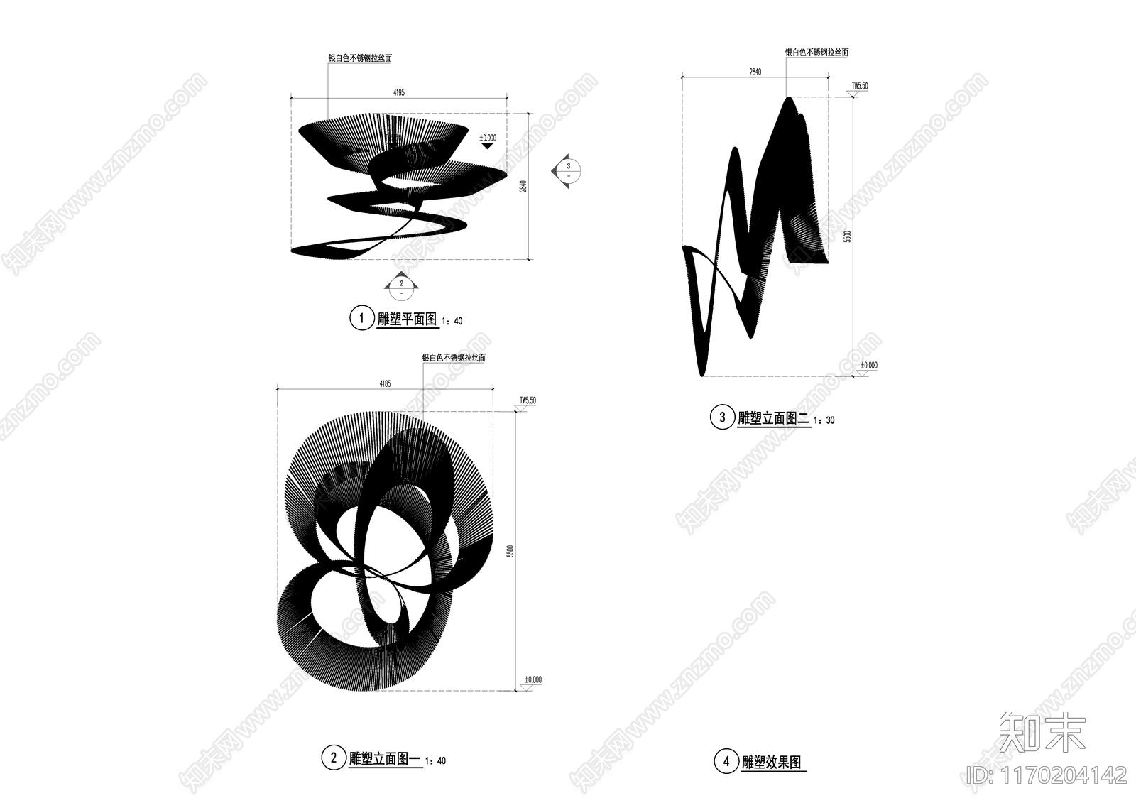 现代景观雕塑图库cad施工图下载【ID:1170204142】