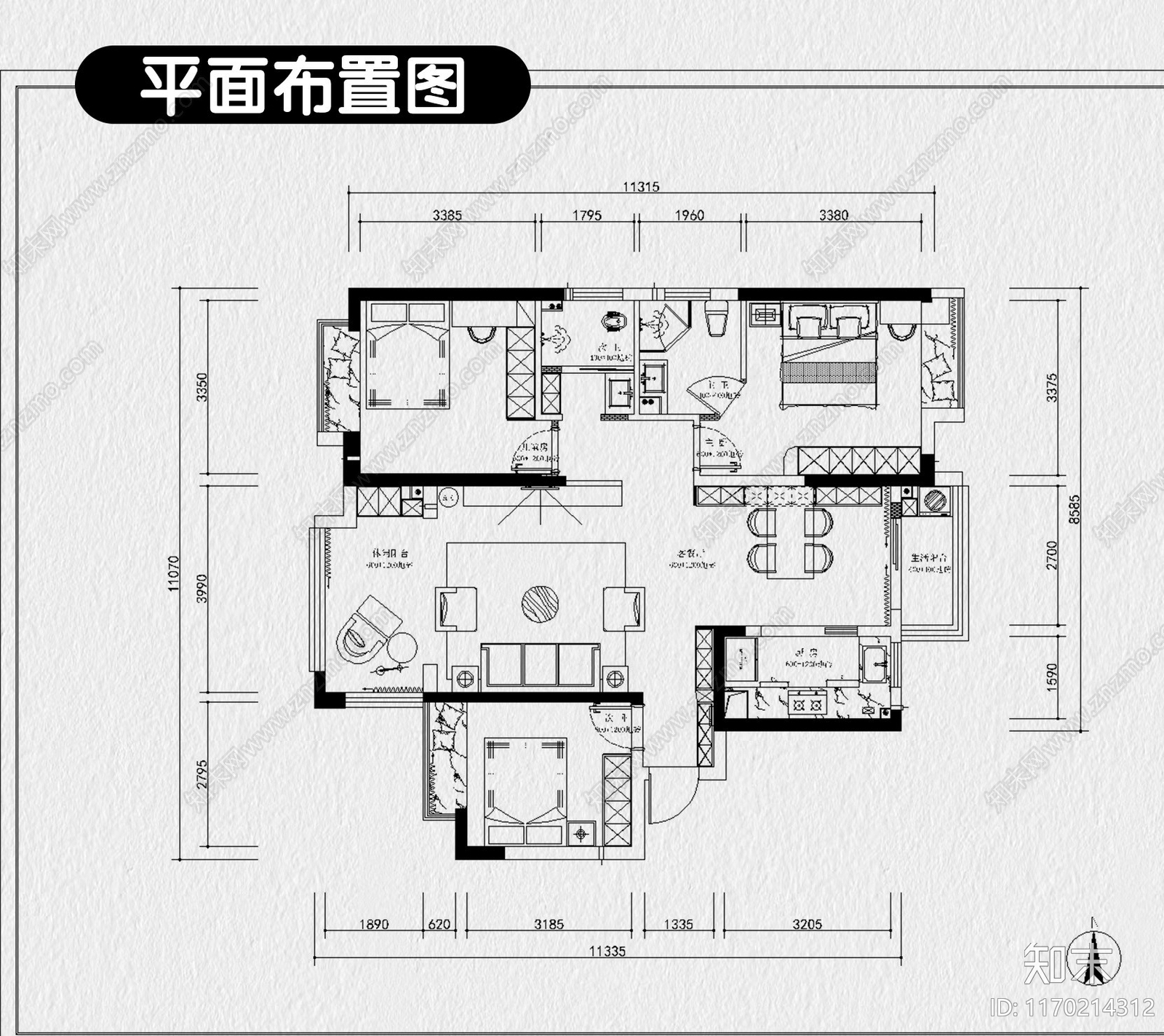 现代整体家装空间cad施工图下载【ID:1170214312】