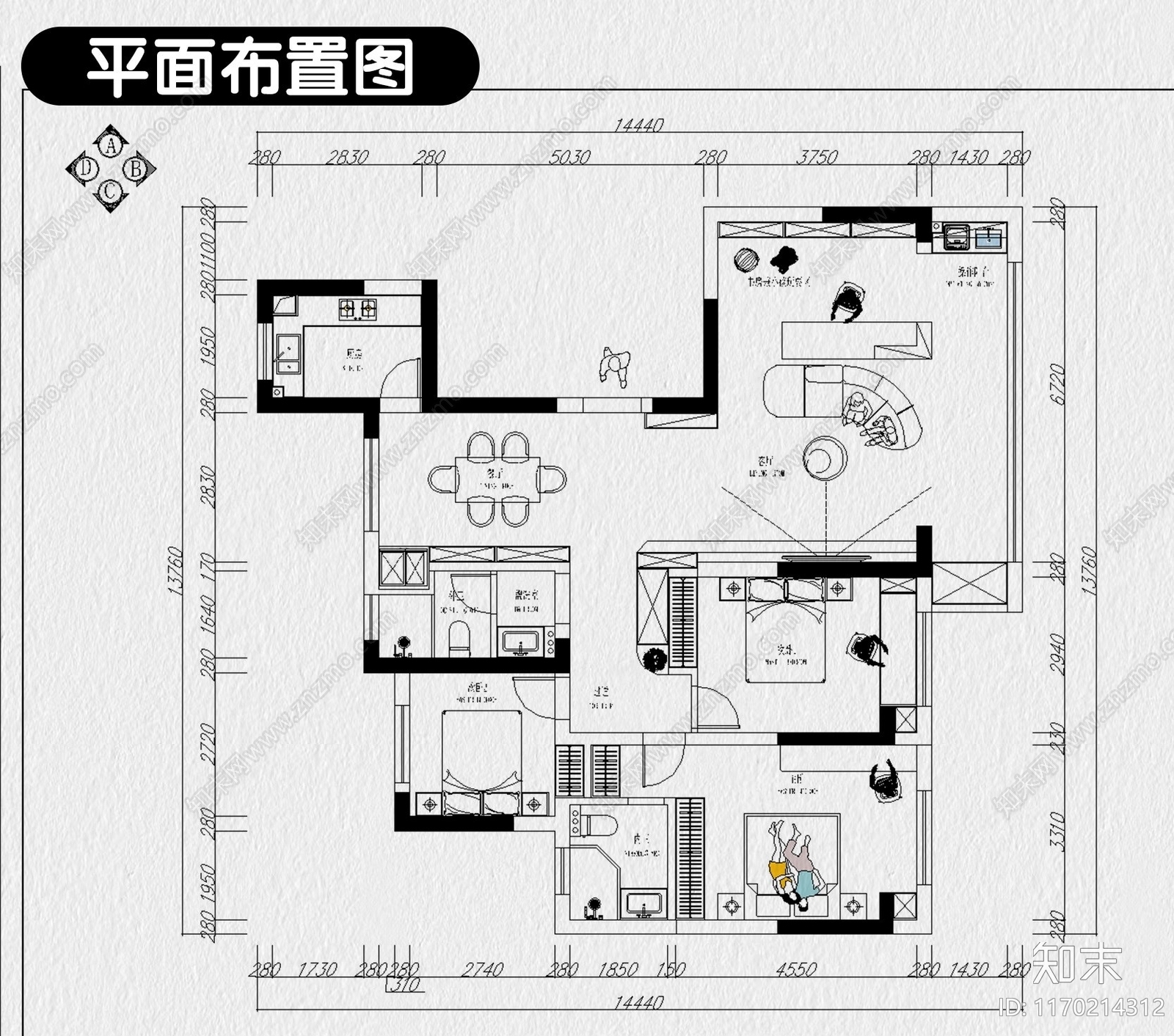 现代整体家装空间cad施工图下载【ID:1170214312】