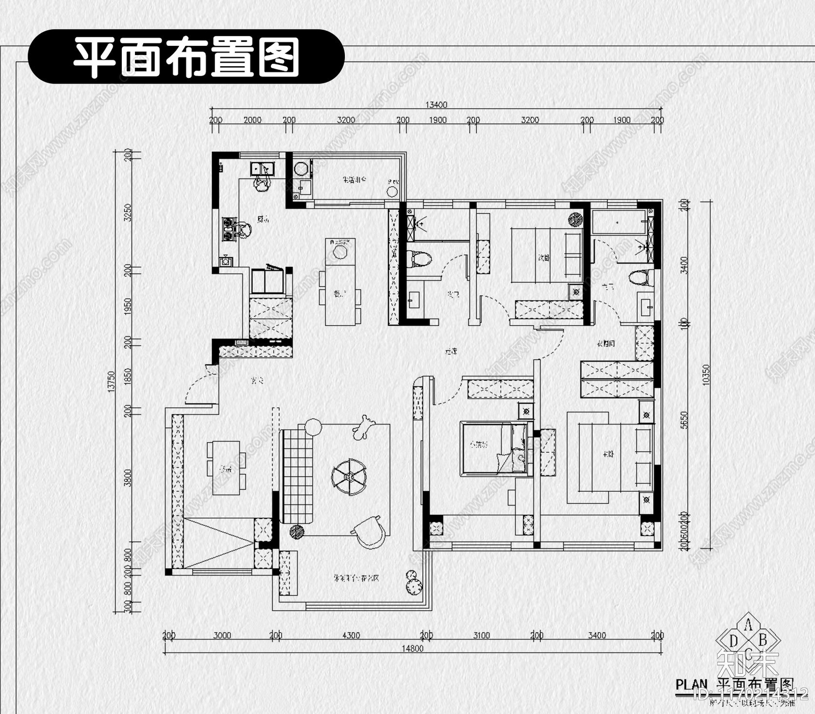 现代整体家装空间cad施工图下载【ID:1170214312】