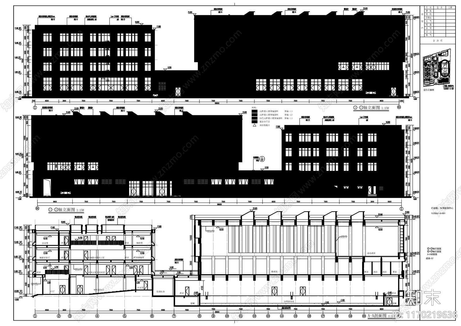 现代体育馆建筑施工图下载【ID:1170219636】