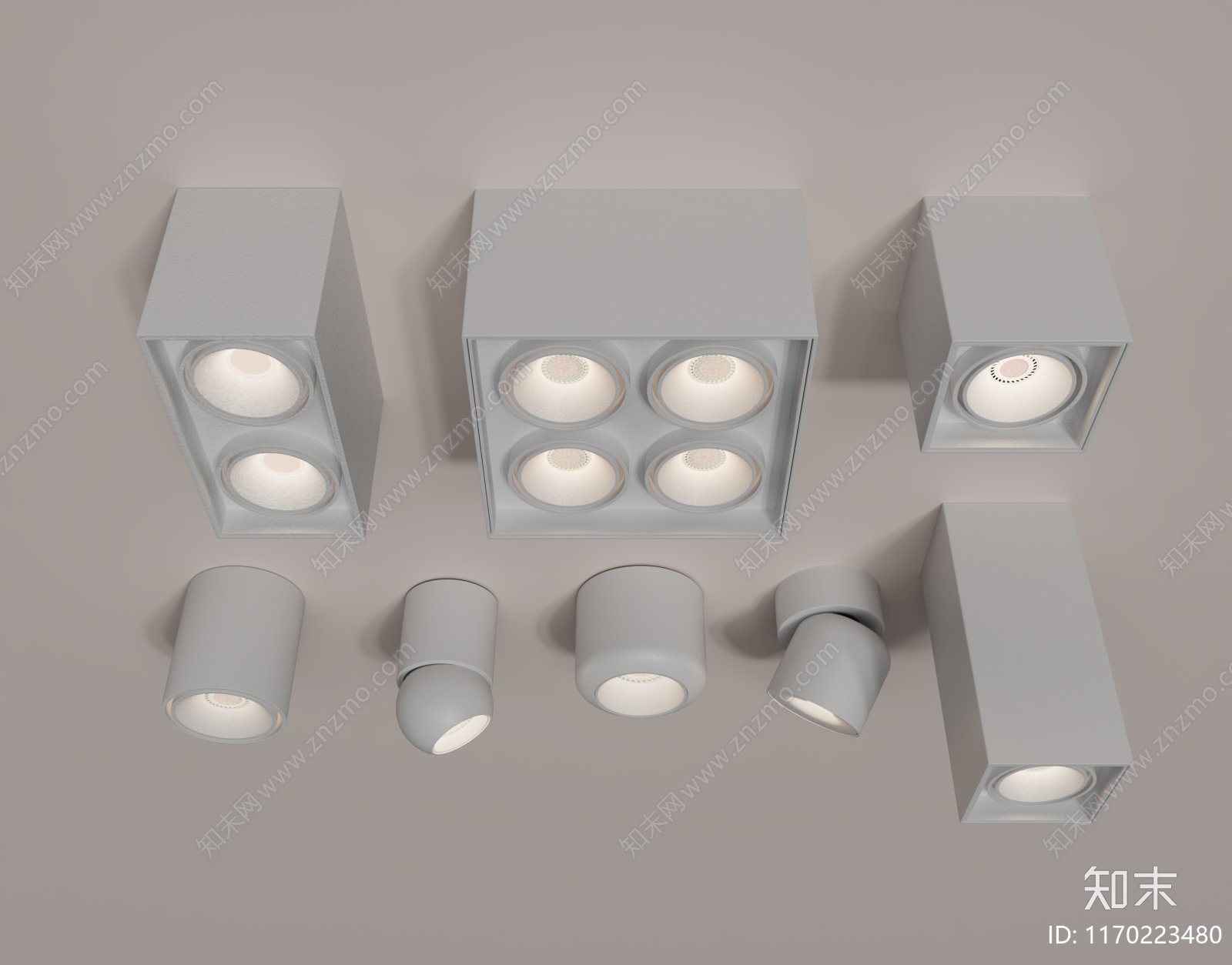 现代法式筒灯射灯组合3D模型下载【ID:1170223480】