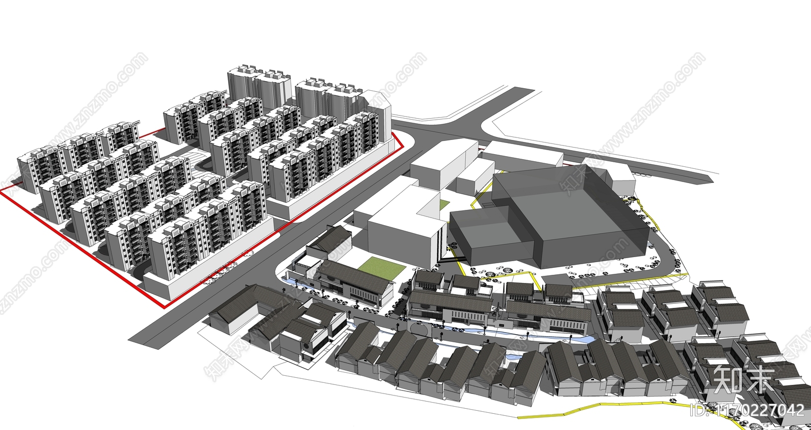 现代小区建筑SU模型下载【ID:1170227042】