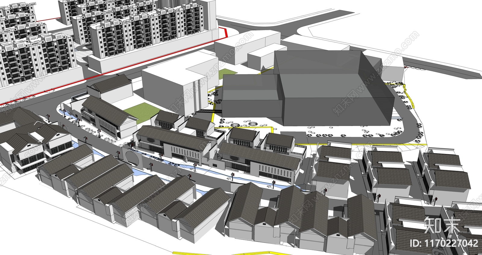 现代小区建筑SU模型下载【ID:1170227042】