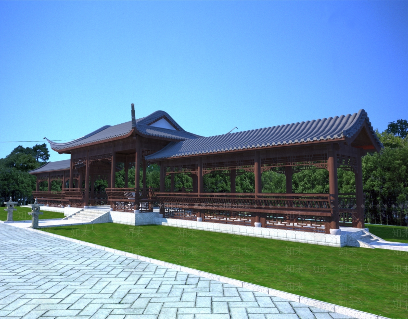 新中式中式廊架3D模型下载【ID:1170228197】
