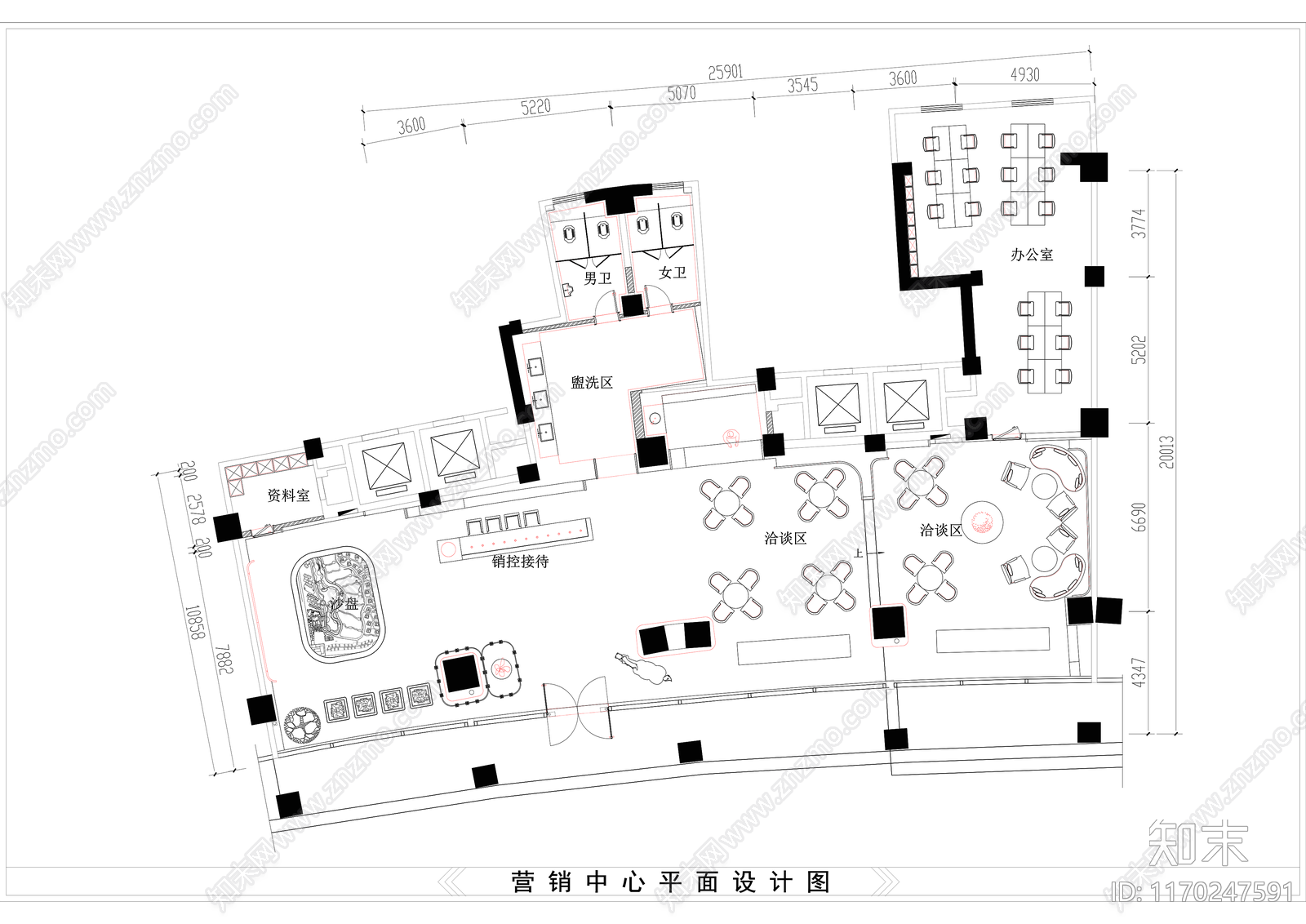 现代售楼处cad施工图下载【ID:1170247591】