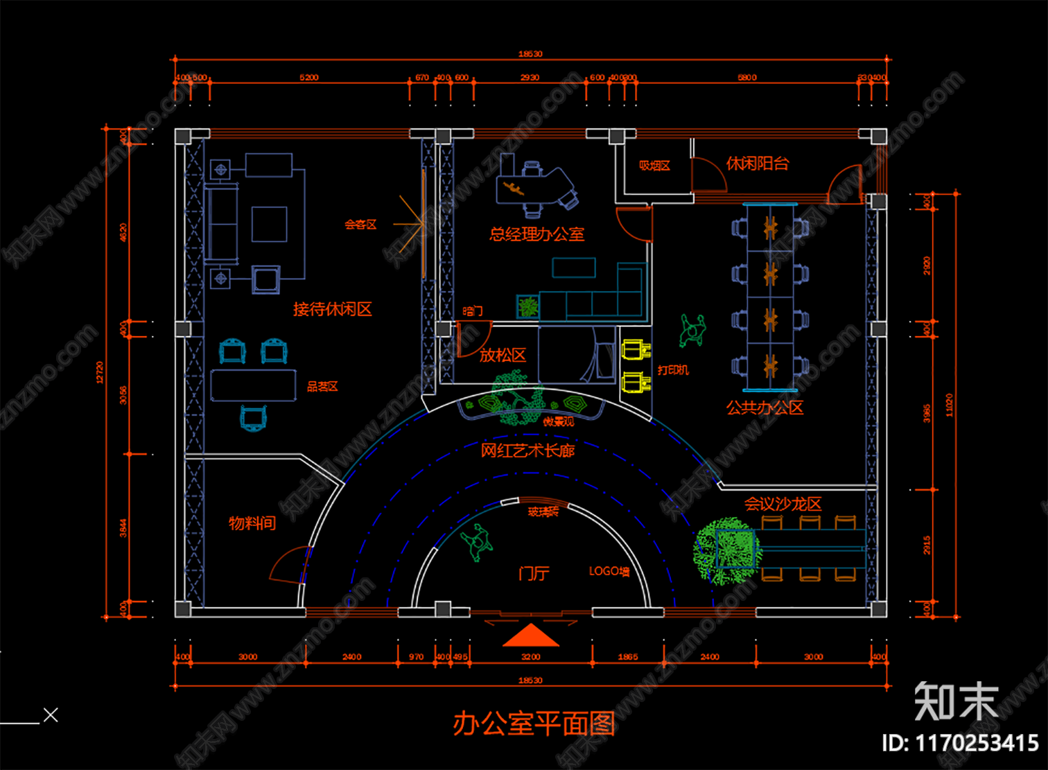 现代办公室cad施工图下载【ID:1170253415】