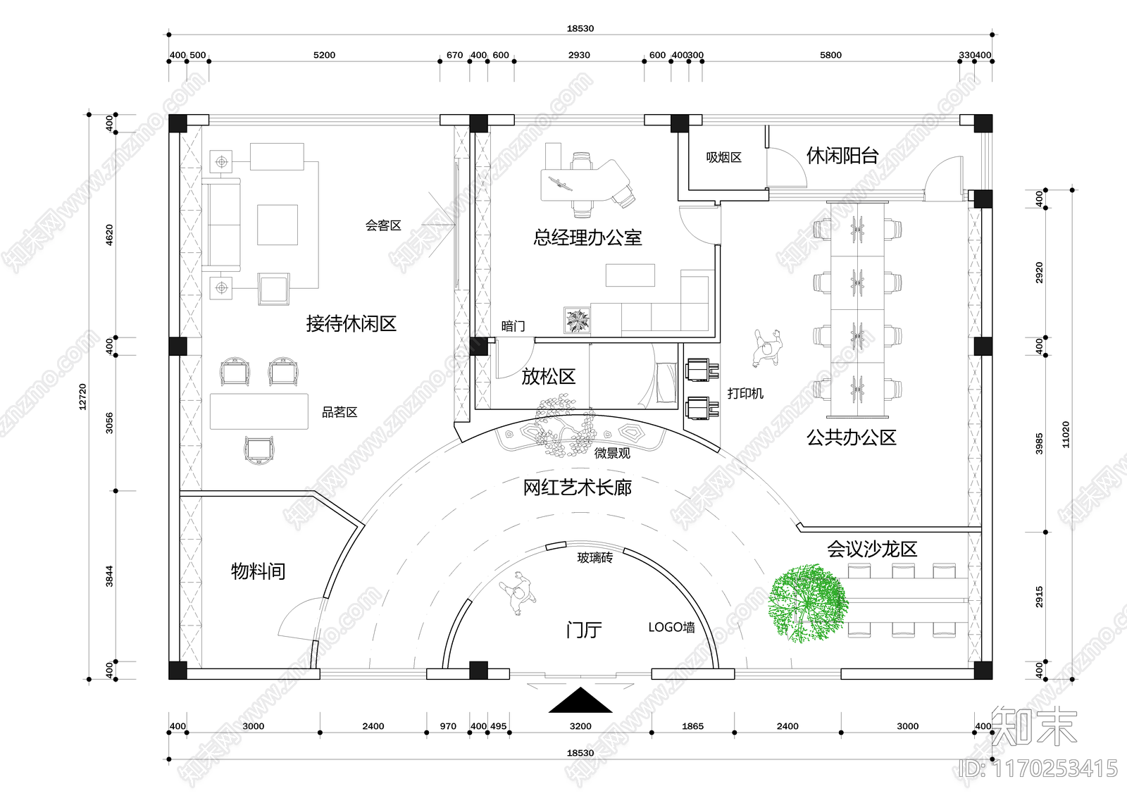 现代办公室cad施工图下载【ID:1170253415】