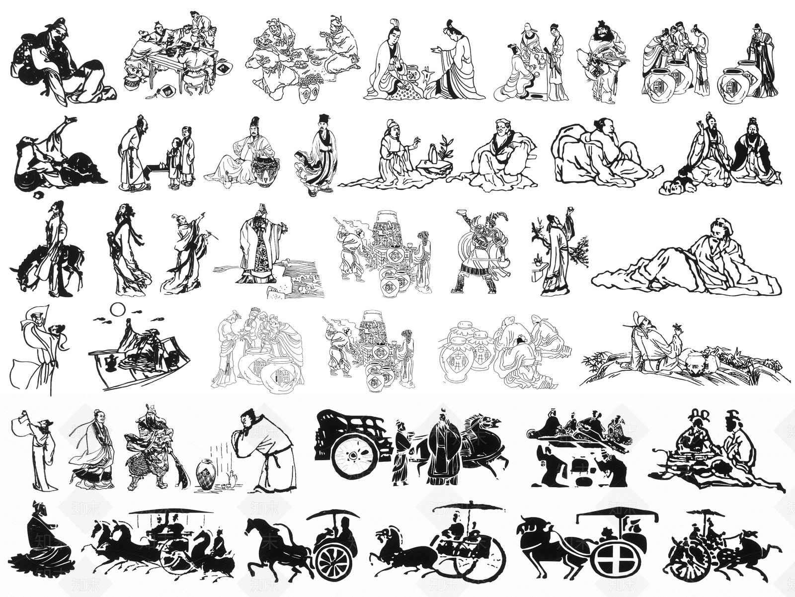 新中式古代人物剪影SU模型下载【ID:1170255556】