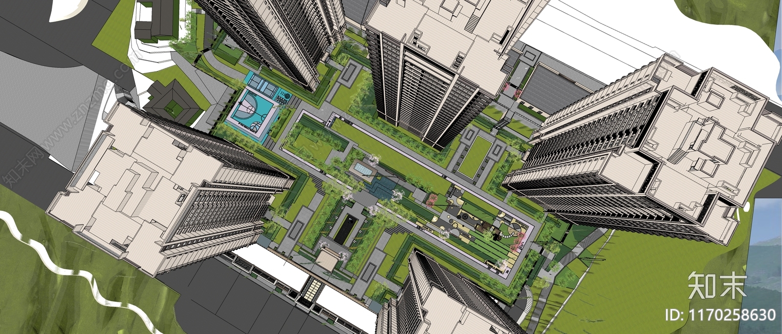 现代小区景观SU模型下载【ID:1170258630】