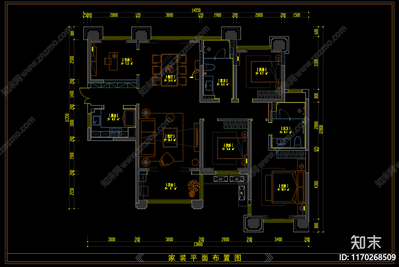 现代整体家装空间cad施工图下载【ID:1170268509】