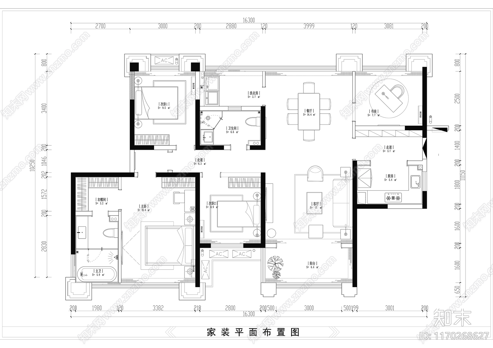 现代整体家装空间cad施工图下载【ID:1170268627】