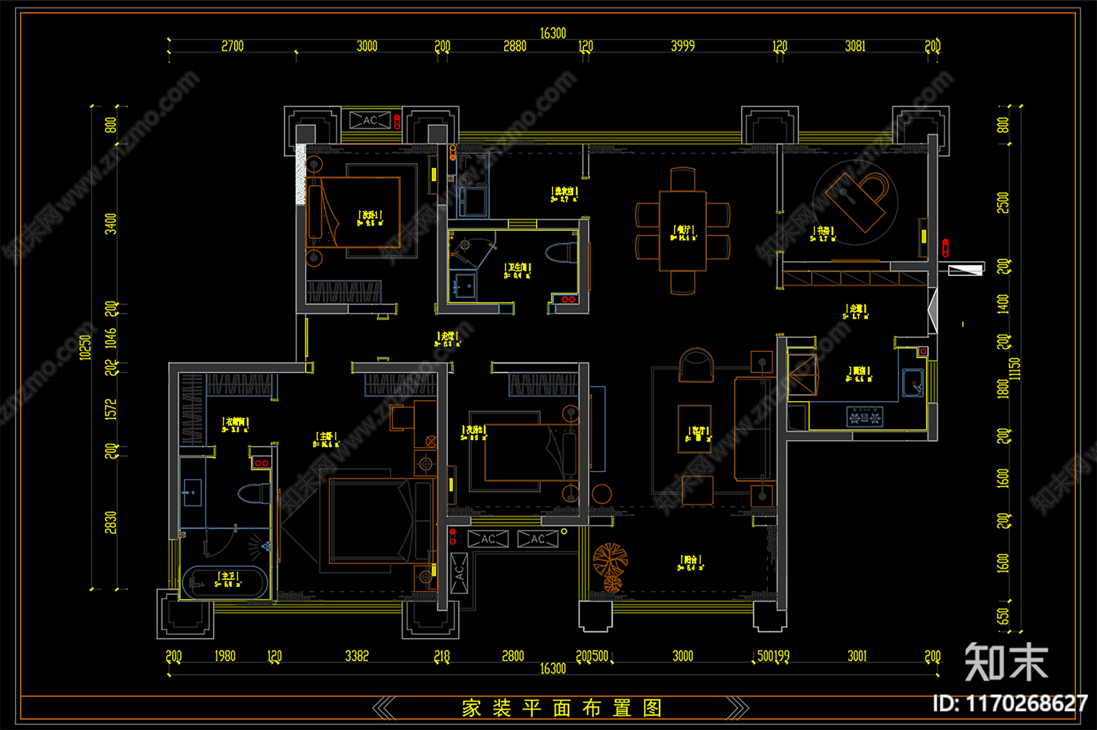 现代整体家装空间cad施工图下载【ID:1170268627】