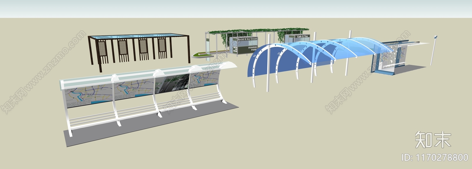 现代简约公交站台SU模型下载【ID:1170278800】