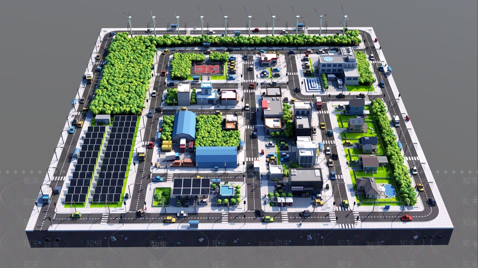 现代鸟瞰规划3D模型下载【ID:1170281884】