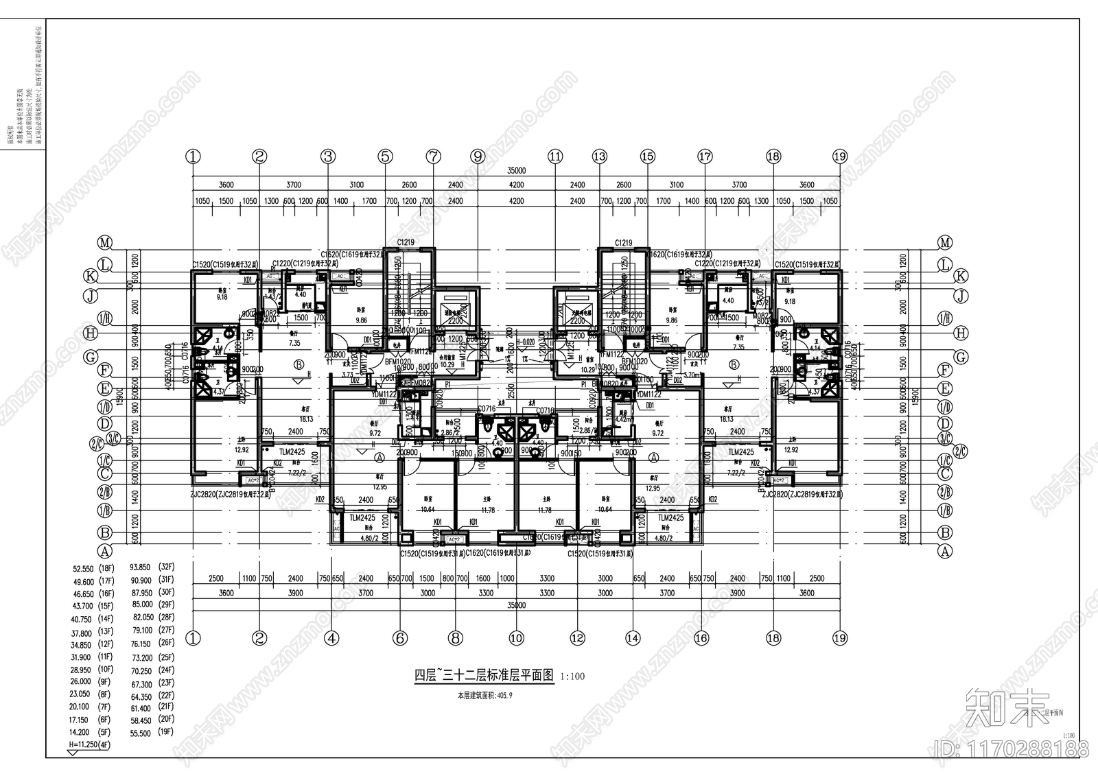 现代住宅楼建筑cad施工图下载【ID:1170288188】