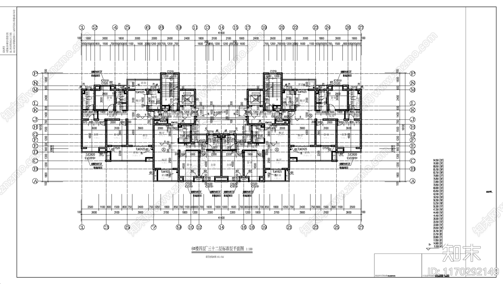 现代住宅楼建筑cad施工图下载【ID:1170292149】